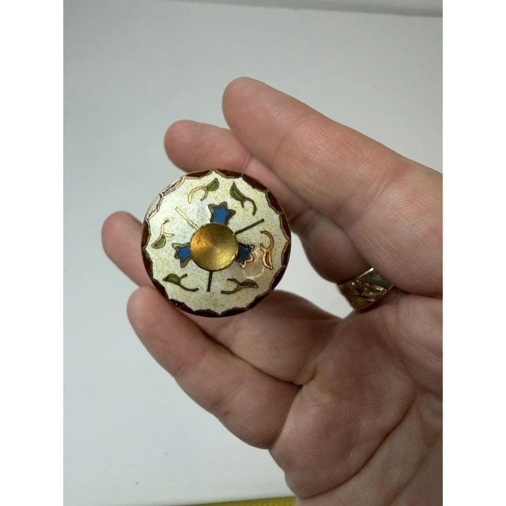 Minaiture Cloisonné Lidded Jar Vintage Bird Chicken? Design 2